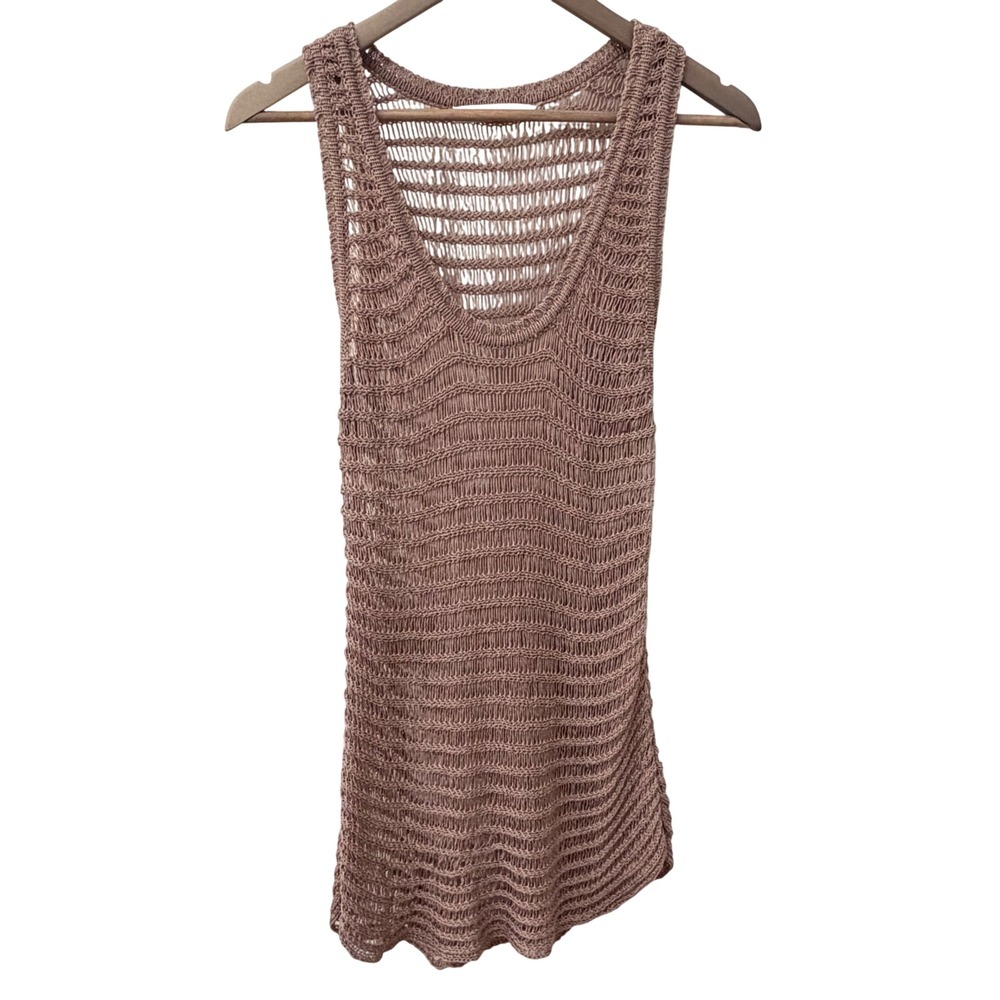 Kain Label Cover Up Open Knit Linen Blend Sleeveless Tunic Dress